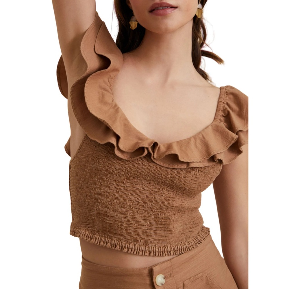 Anthropologie Brown Ruffled Crop Top